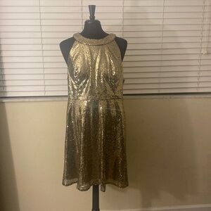 Plus Zip Back Sequins Halter Dress